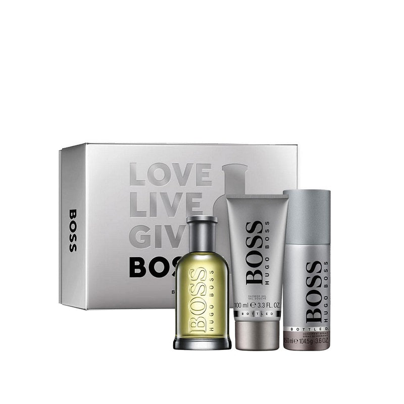 Set Cadou Boss Bottled, 100 ml Apa de Toaleta +100 ml Gel de Dus +150ml Deodorant Spray