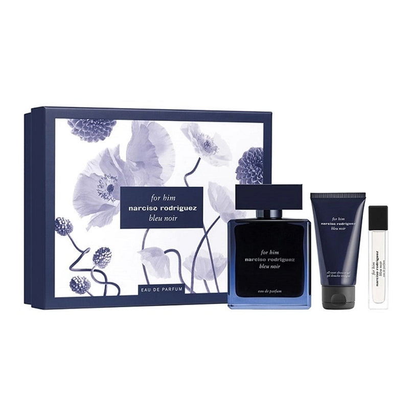 Narciso Rodriguez Bleu Noir, Set Cadou Barbati, 100ml Apa de Parfum + 10 ml Mini Parfum + 50ml Gel  de Dus
