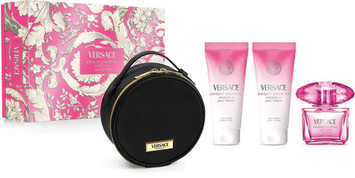 Versace Bright Crystal Set Cadou, 90 ml Apa de Toaleta +100 ml Gel de Dus + 100 ml Lotiune de corp + Trusa de Cosmetice