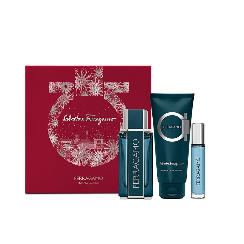 Set Cadou Ferragamo Intense Leather , 100 ml Apa de Parfum + 10 ml Apa de Parfum + Gel de Dus 100ml