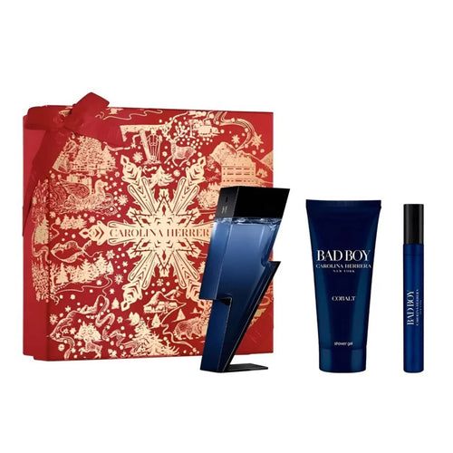 Carolina Herrera Set Cadou Bad Boy Cobalt, Apa de Parfum 100ml + Apa de Parfum 10ml + Gel de Dus 100ml