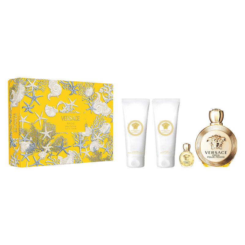 Versace Set Cadou  Eros Femme, Apa de Parfum 100ml + Apa de Parfum 5ml + Gel de Dus 100ml + Lotiune de Corp 100ml