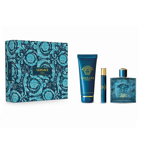 Versace Set Cadou Eros Parfum, Parfum 100ml + Mini Parfum 10ml + Gel de Dus 150ml