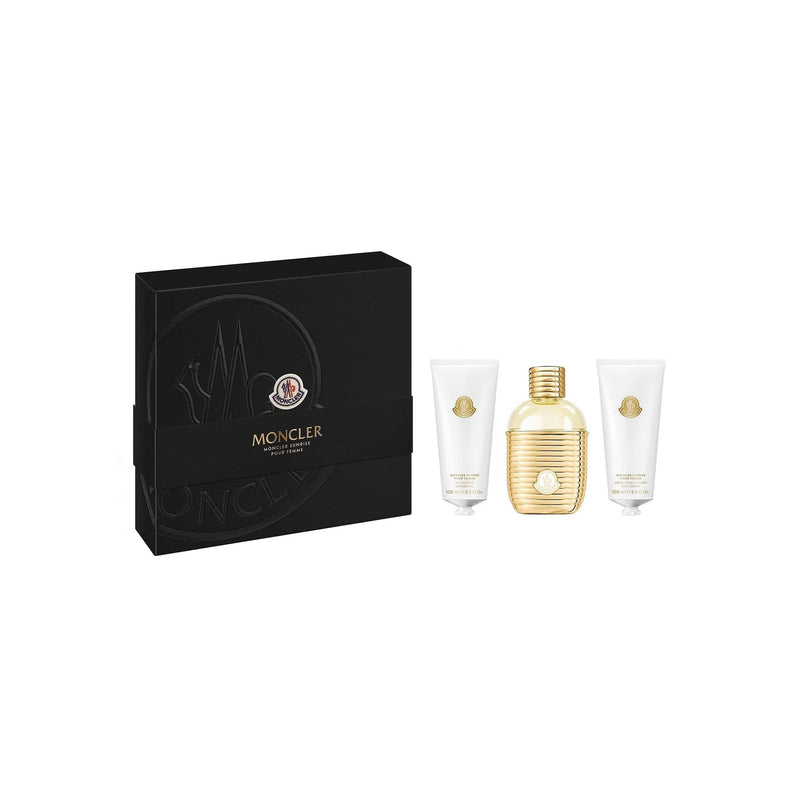Moncler Set Cadou Sunrise pour Femme, Apa de Parfum 100ml + Crema de Corp 100ml + Gel de Dus 100ml