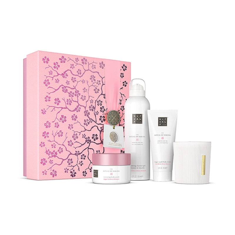 RITUALS Set Cadou The Ritual of Sakura,  Scrub de corp 125g + Spuma de Dus 200ml + Crema de Corp 100ml + Lumanare Parfumata 140g